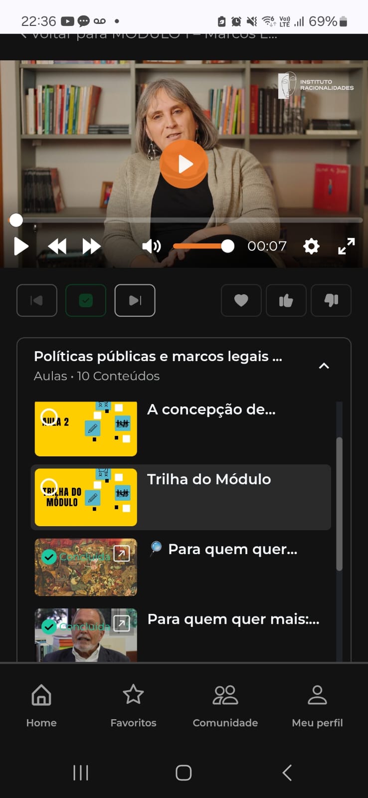 Plataforma no celular com trilha do módulo